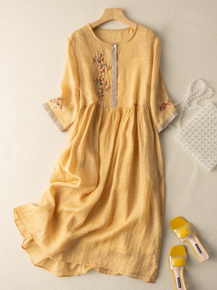 Women Summer Casual Dress New Arrivlal 2022 Vintage Style Floral Embroidery Loose Comfortable Female A-line Long Dresses T006 alx