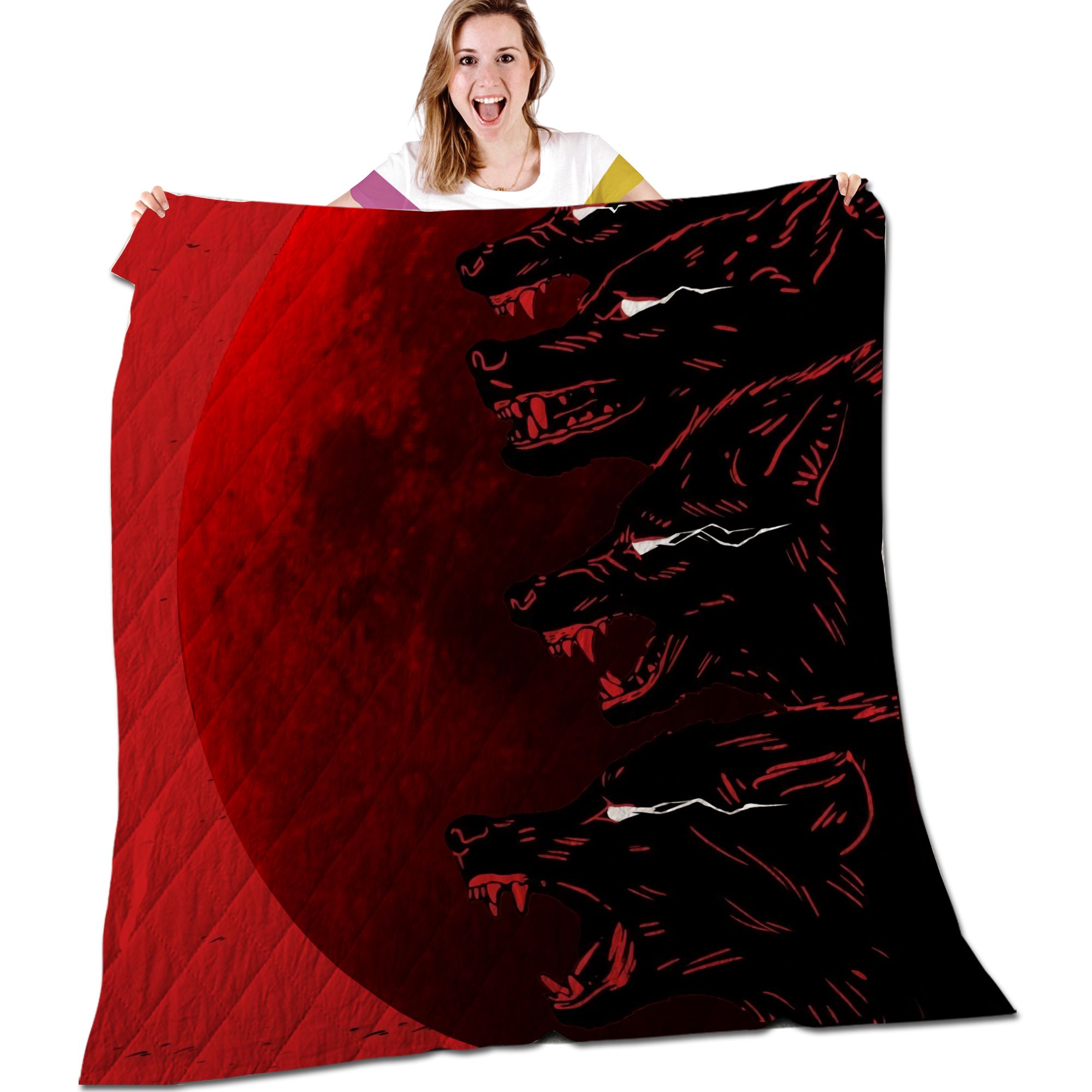 Red Horror Wolves Quilt For Wild Animal Lovers In Daily Life