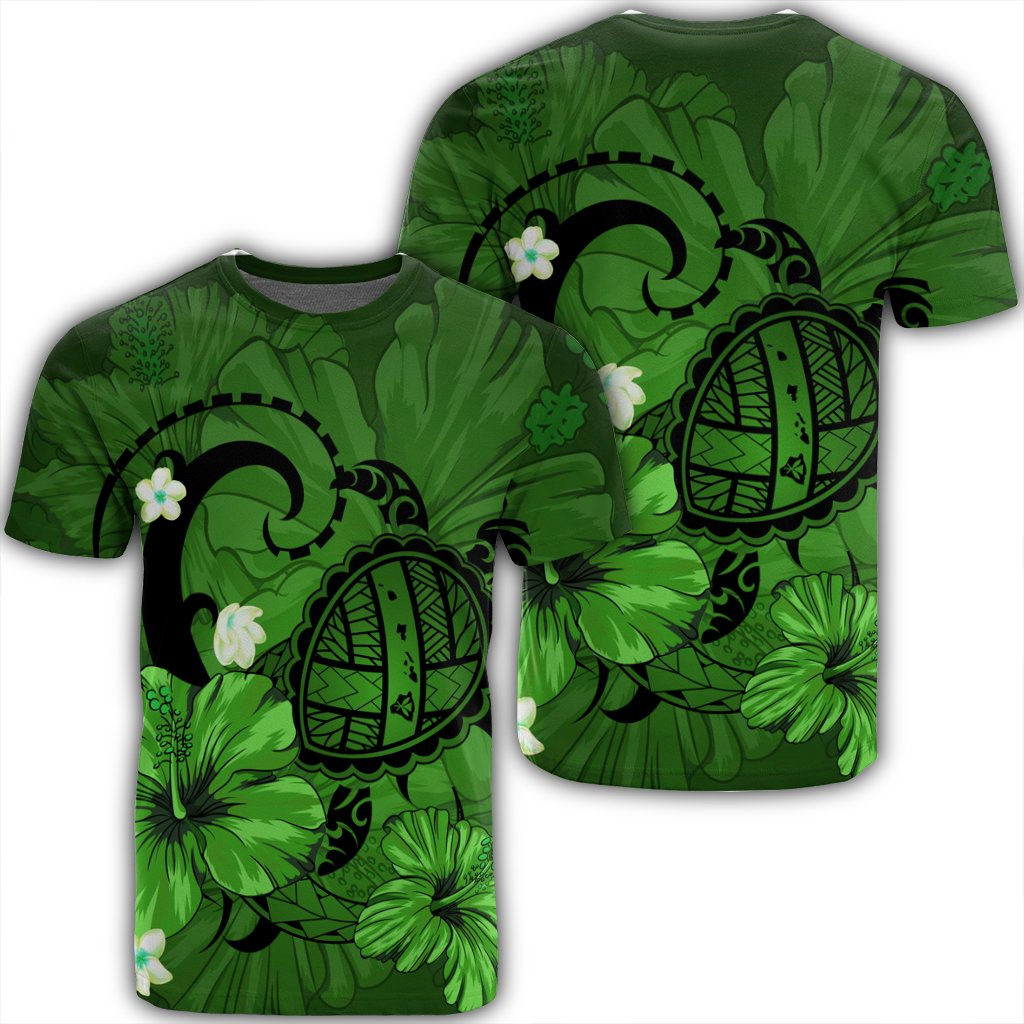 Hawaii Map Big Turtle Hibiscus Plumeria Tribal Polynesian Green Ah Ha65820