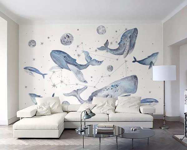 3D Blue Shark Wall Mural Wallpaper 02