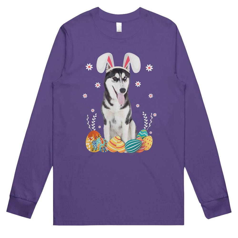 Bunny Siberian Husky Dog Happy Easter Day Lover Egg Hunt Long Sleeve T Shirts