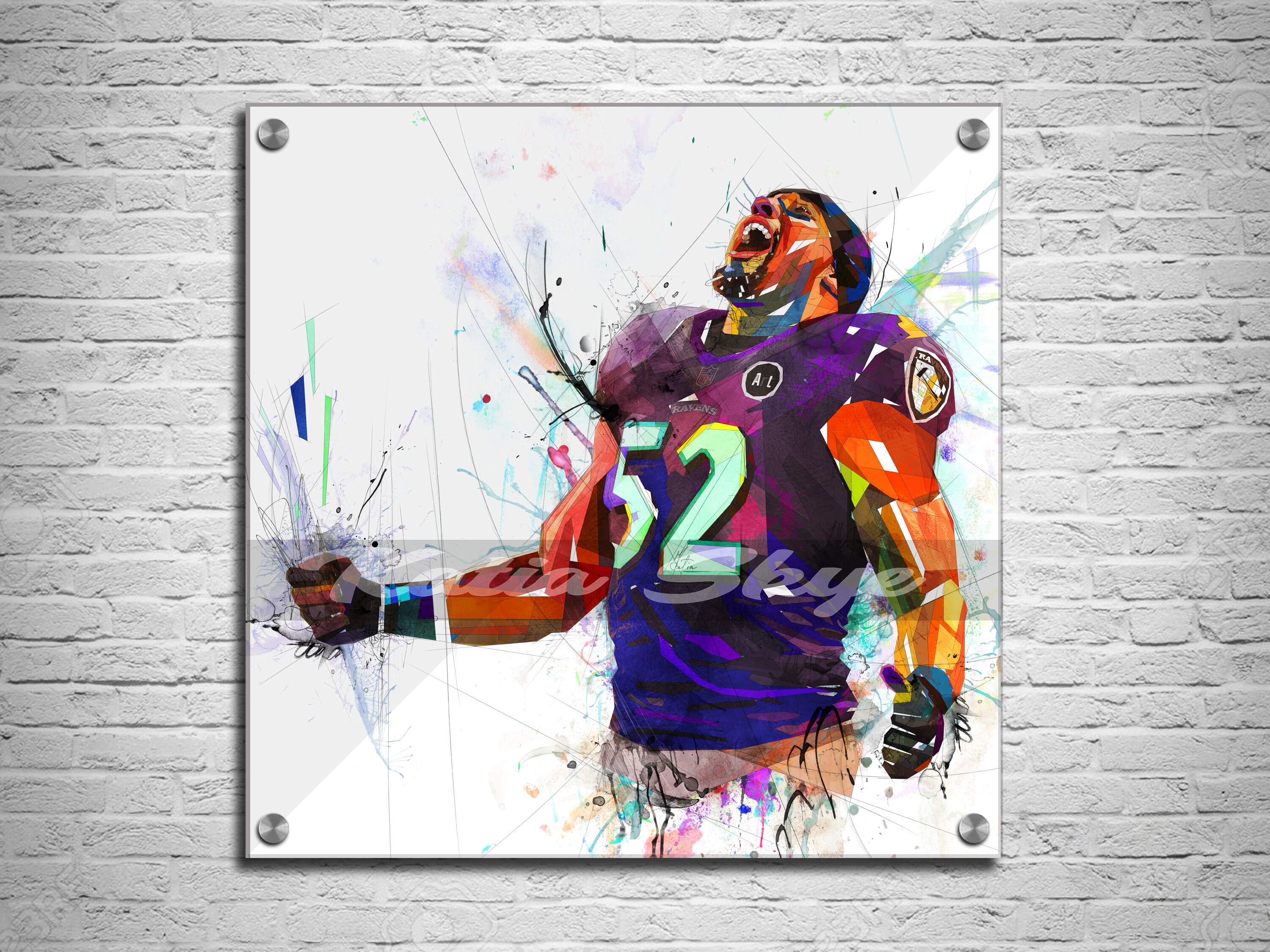 ACRYLIC PRINT Ray Lewis Wall Art, Baltimore Ravens Football Art on Acrylic, Man Cave Art, Kids Room, Contemporary Wall Art // yt NFL-RL01