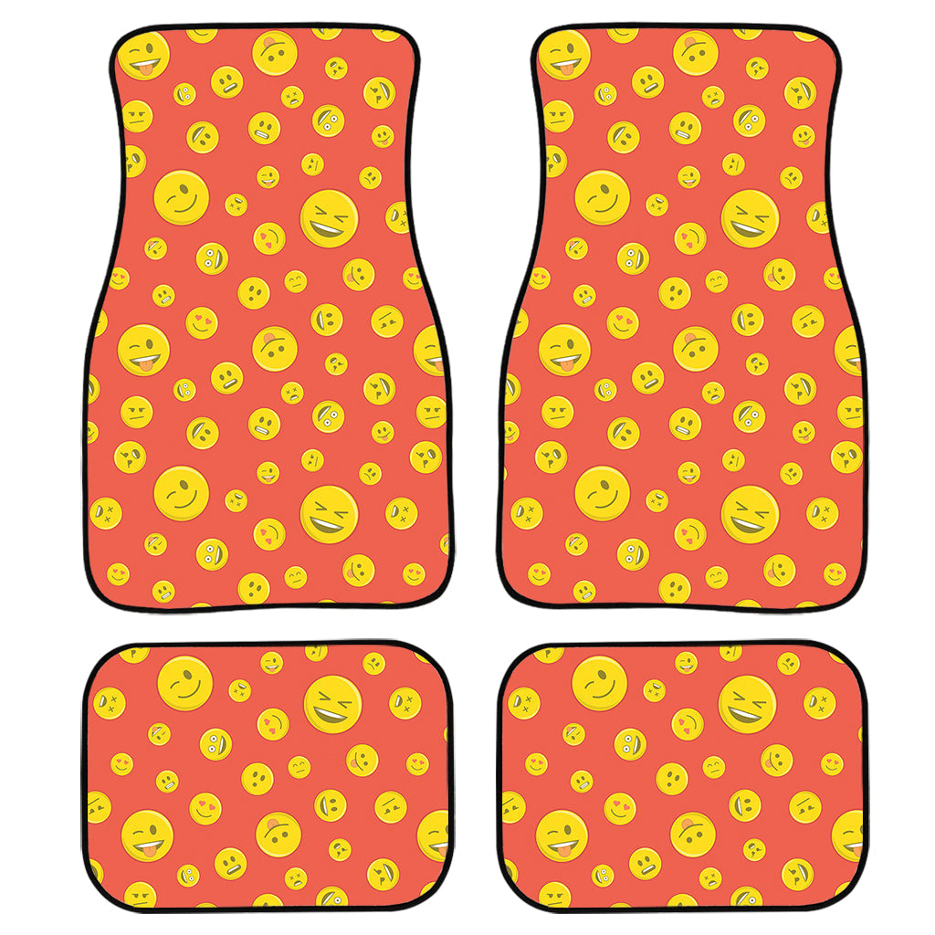 Happy Emoji Pattern Print Front And Back Car Floor Mats, Front Car Mat