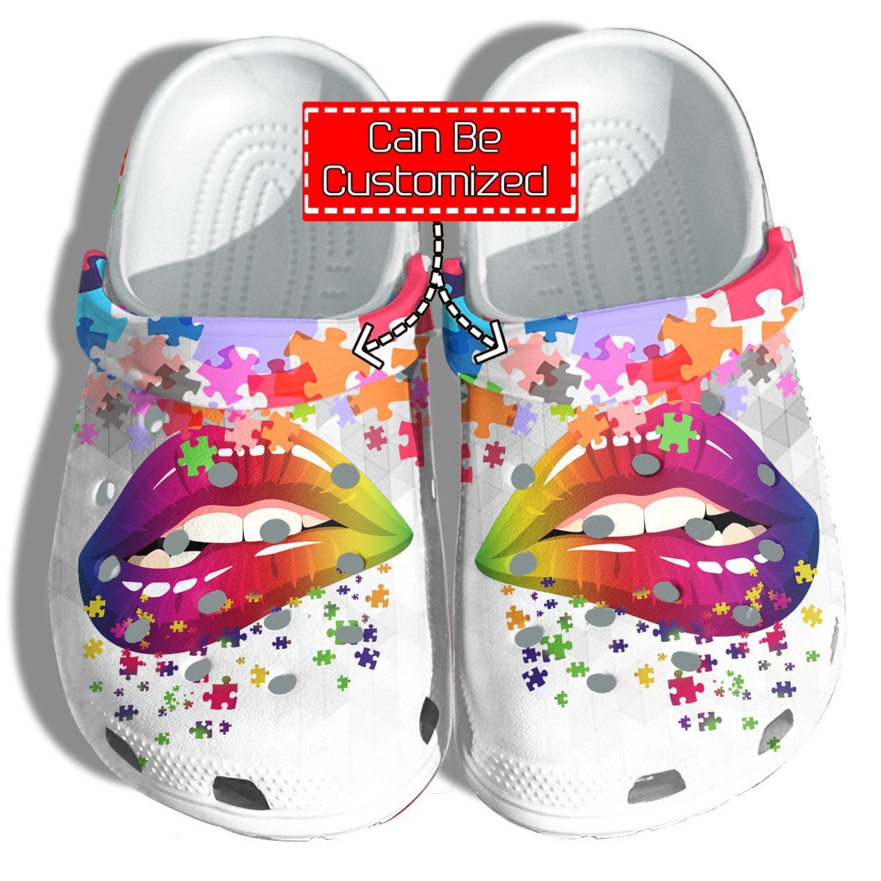 Rainbow Lip Autism Awareness Puzzle Crocs Clog Shoes Custom Lgbt Crocs ...