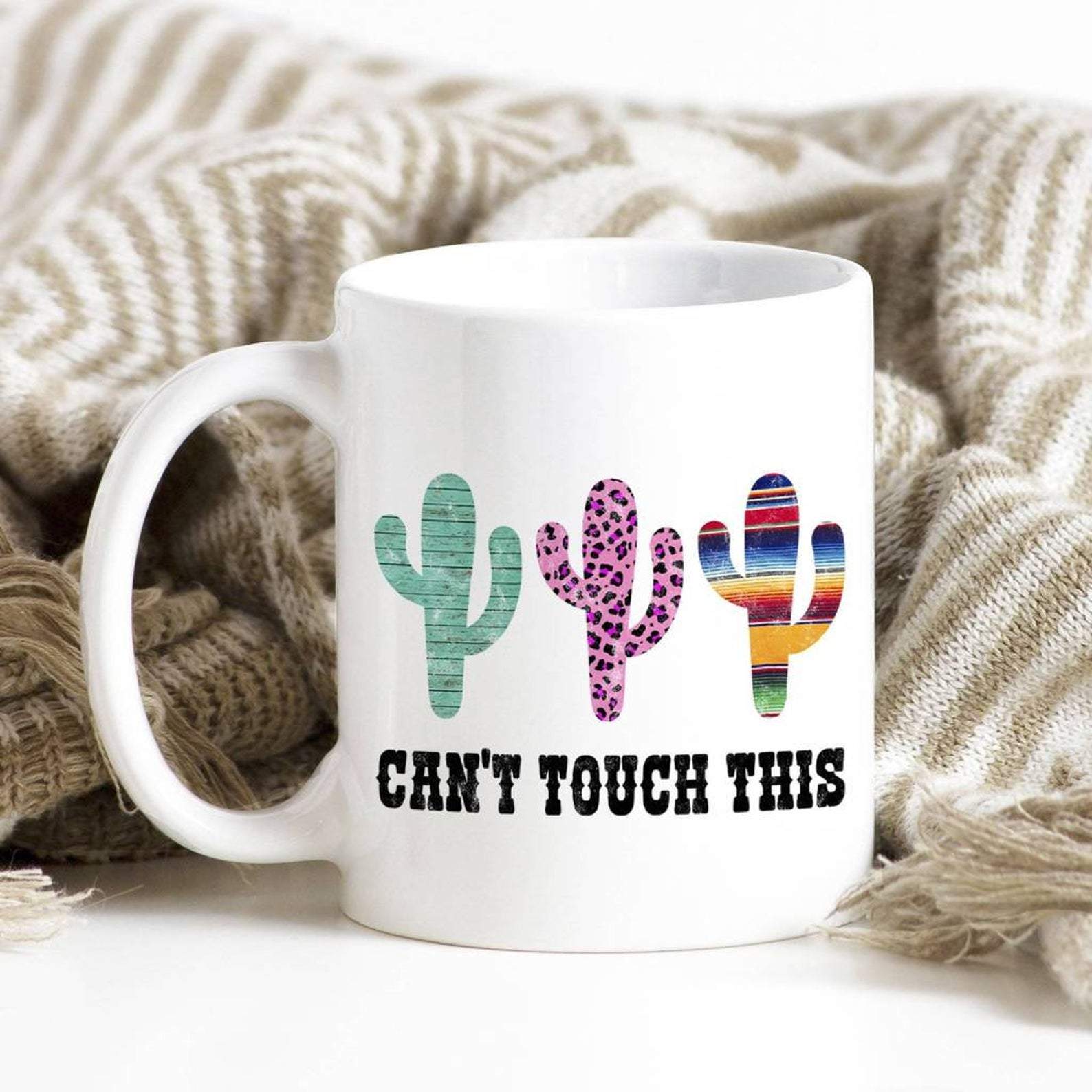 Cant Touch This Funny For Her Cactus Erape Pink Cheetah Leopard Pattern Mug White Ceramic 11-15Oz Coffee Tea Cup