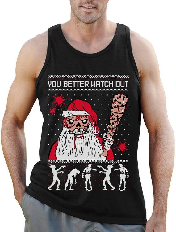 Ugly Christmas Sweater Zombie Walker Scarys And Dead Santa Men S Tank Top