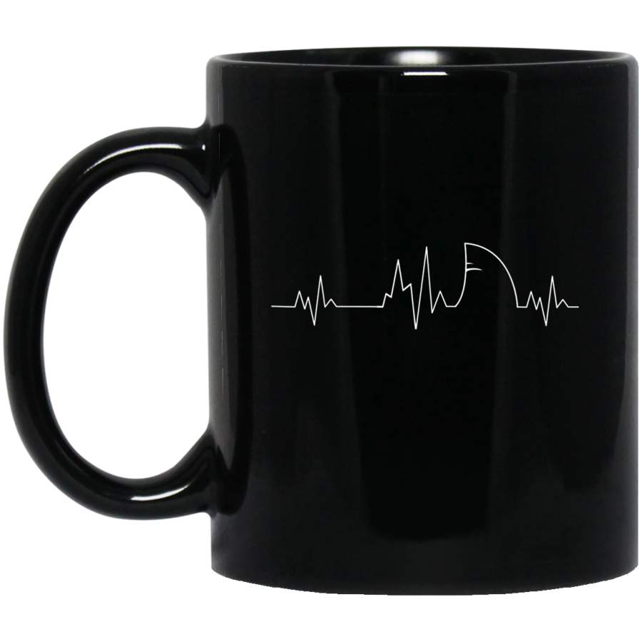 Shark Heartbeat EKG Funny Fish Fin Pulse Ocean Animal Lovers Black Mug