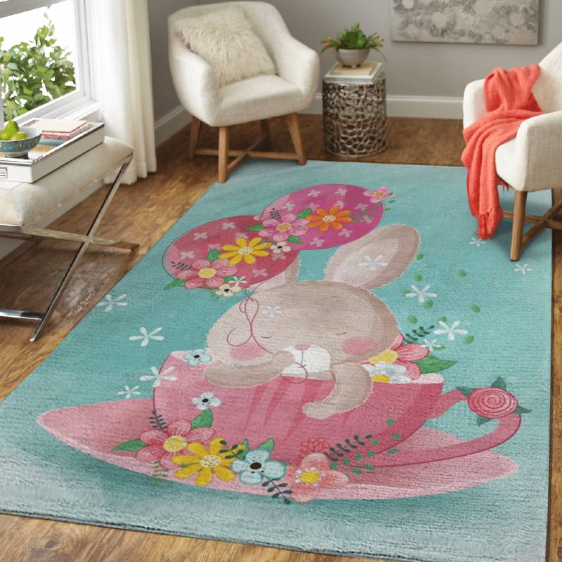 bunny in tea cup  – Cute Animals Area Rug Carpet