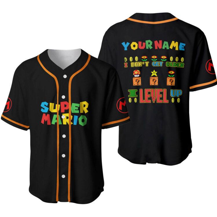 Super Mario Fan Gift, Super Mario Ninetendo Fan Gift, Super Mario I Don’T Get Older I Level Up Custom Baseball Jersey Personalized Shirt