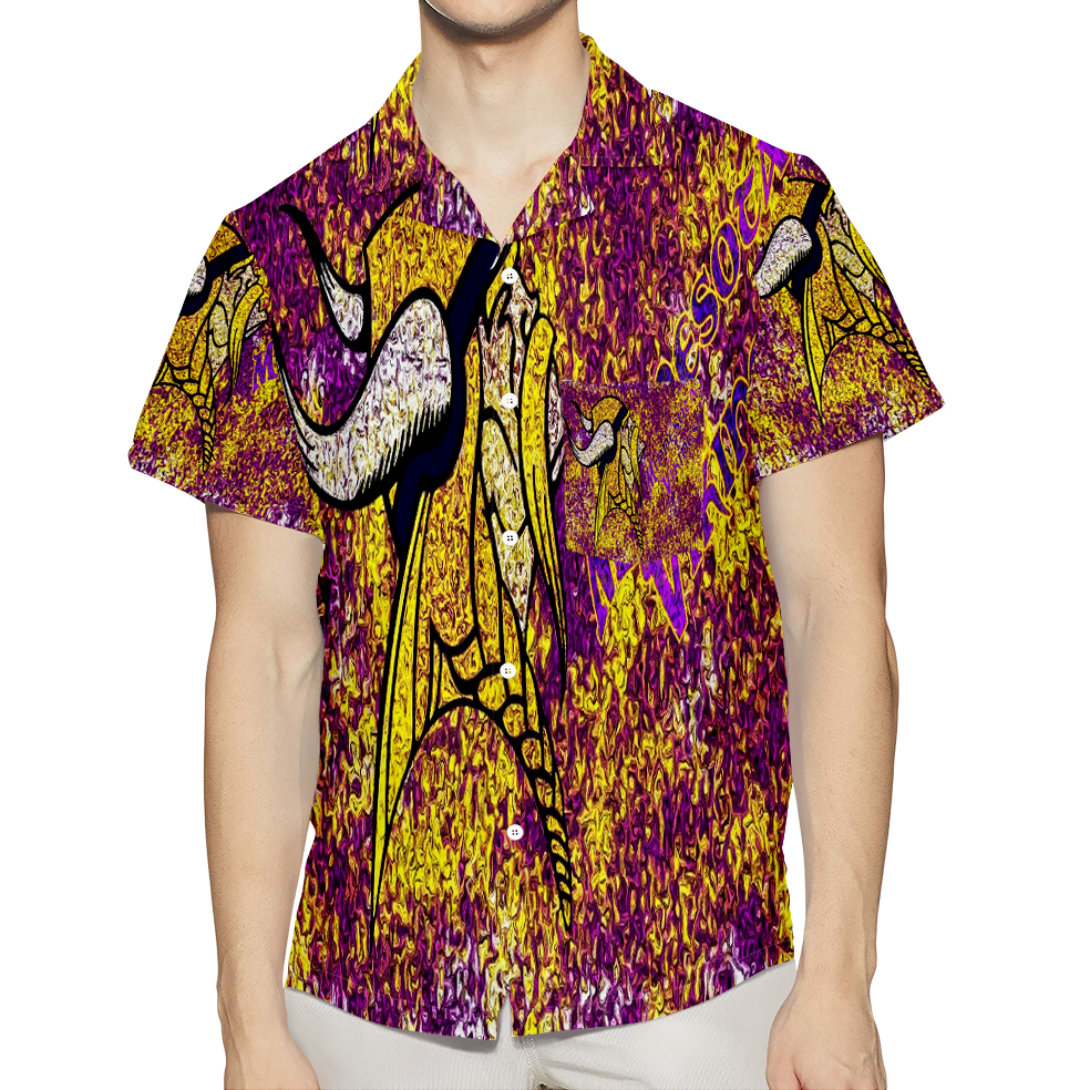 Minnesota Vikings Emblem Brush Oil Color 3D All Over Print Summer Beach Hawaiian Shirt With Pocket