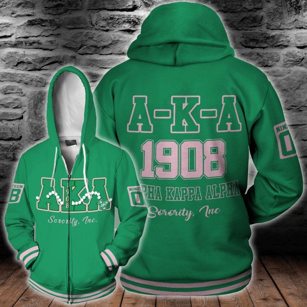 Alpha Kappa Alpha Pearls Green Zip Hoodie