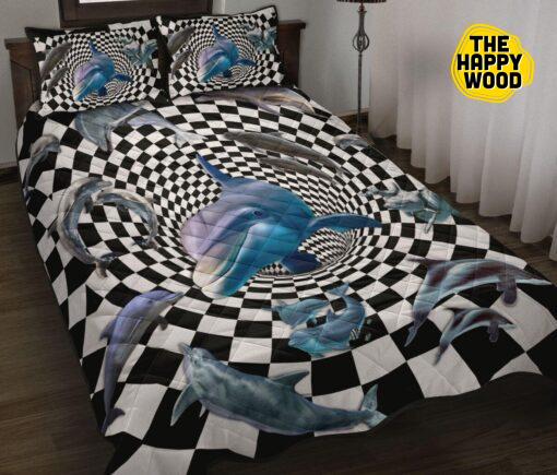 Dolphin Optical Illusion Beauty Style Quilt Bed Set And Pillow Covers