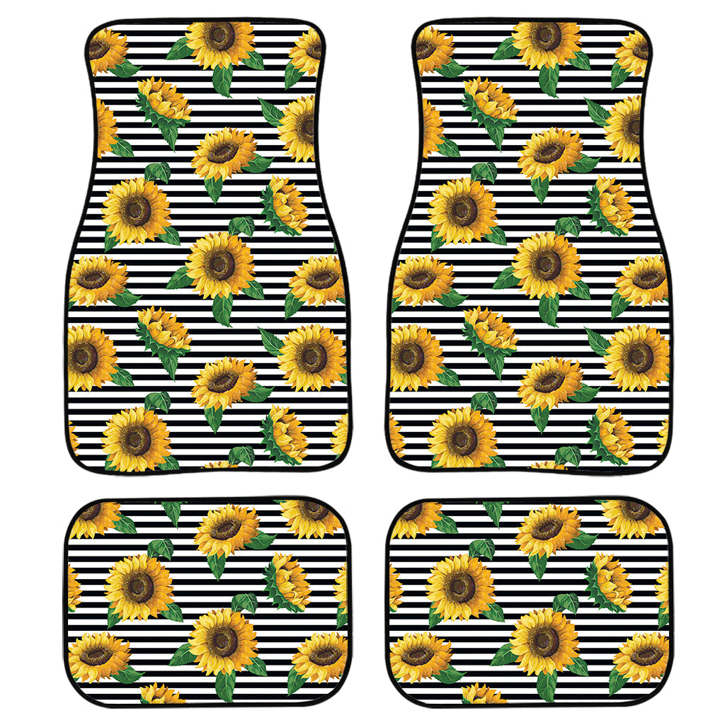 Stripe Sunflower Pattern Print Front And Back Car Floor Mats, Front Car Mat