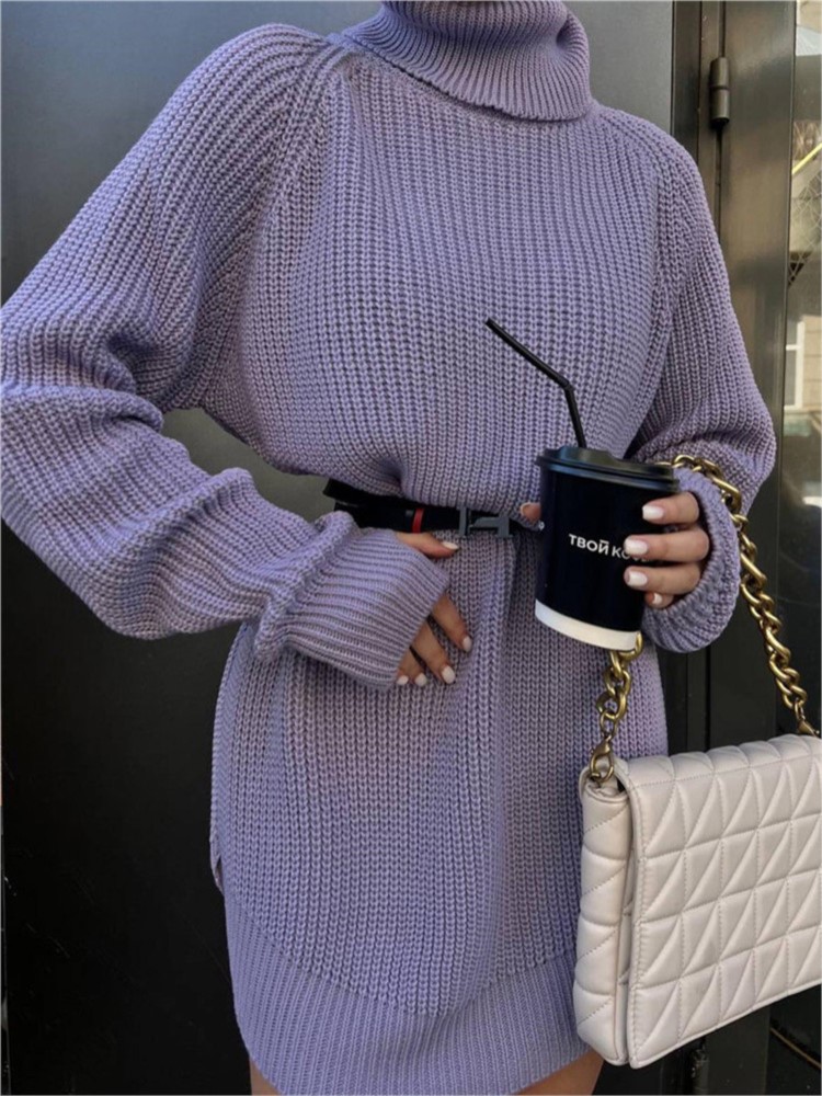 Women Oversized Turtleneck Knitted Sweater Elegant Solid Long Sleeve Sweater Dress Autumn Winter Casual Thick Warm Jumper Tops alx