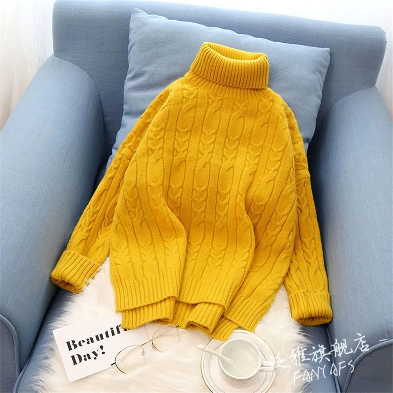 Autumn Winter Turtleneck Pullover Sweater Women Solid Color Twist Long Sleeve Women Clothing Simple Thick Warm Oversized Sweater alx