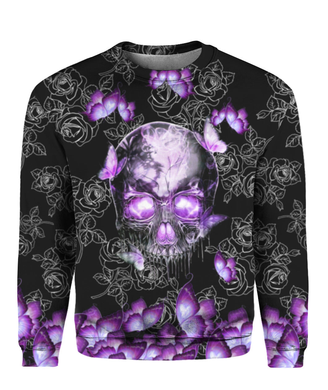 Skull And Butterflies Crewneck Sweatshirt All Over Print Sweatshirt For Women Sweatshirt For Men