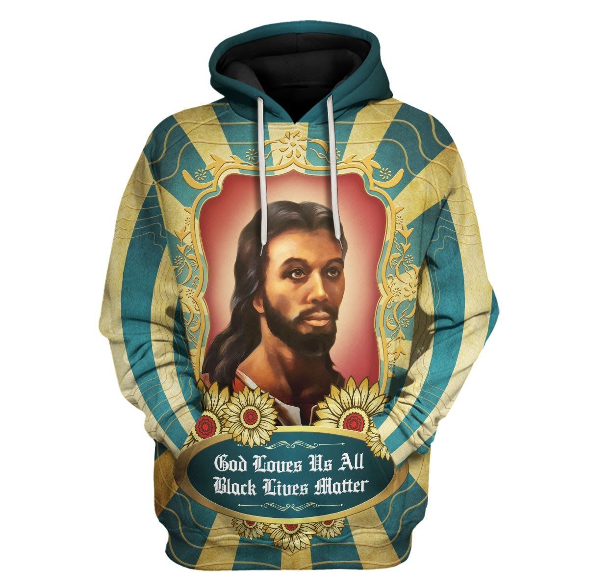 Gearhomies Tracksuit Hoodies Pullover Sweatshirt Black Jesus God Loves Us All Black Lives Matter 3D Apparel