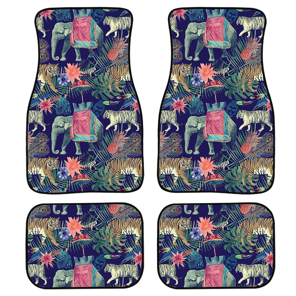 Asian Elephant And Tiger Print Front And Back Car Floor Mats, Front Car Mat