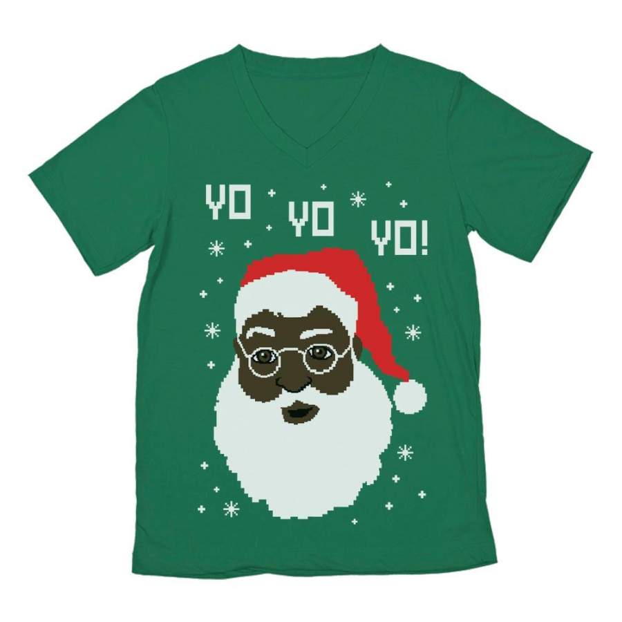 Black Santa Ugly Christmas Sweater V-Neck T-Shirt