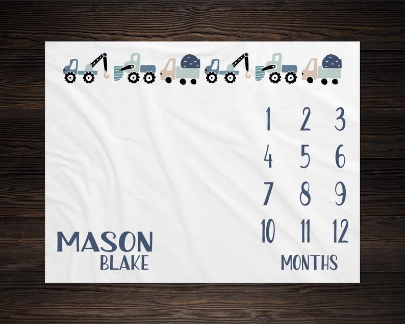 Trucks Milestone Blanket, Monthly Growth Tracker Soft Fleece Blanket, Baby Shower Gift, Newborn Gift Blanket, Watch Me Grow Baby Boy