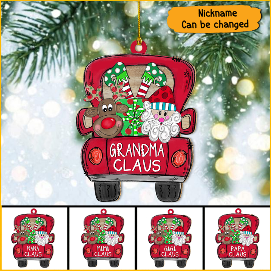 Personalied Grandma Claus With Grandkids Truck Red Christmas Ornament