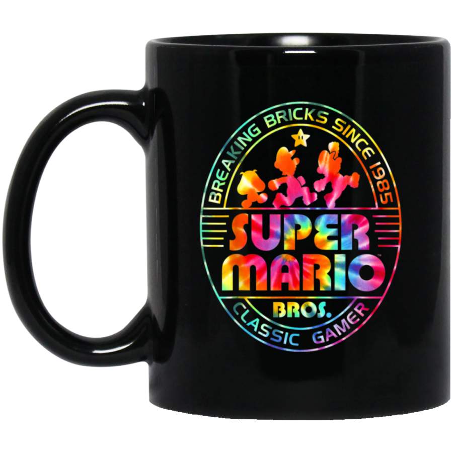 Super Mario Brick Break 85 Tie Dye Logo Graphic Black Mugs