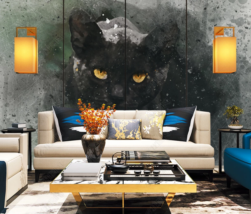 3D Watercolor Animal Black Cat Wall Mural Wallpaper Lqh 143