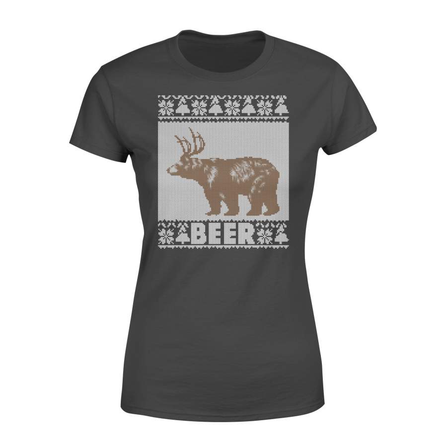 Ugly Christmas Bear Beer Reindeer Christmas Gift Pattern Custom Tee Women’s T-shirt