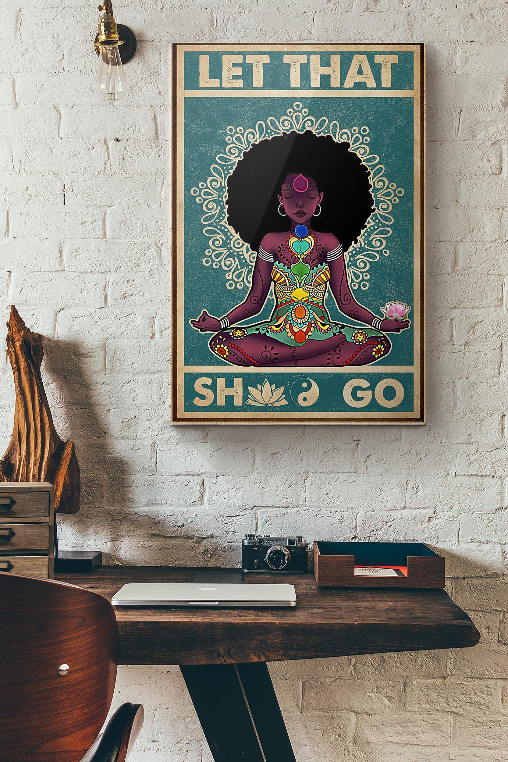 Retro Let That Shit Go Black Girl Yoga Poster Wrapped Canvas