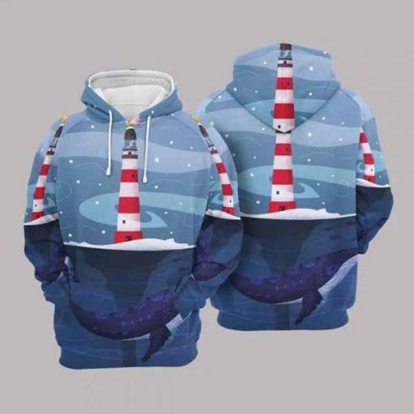 Christmas Lighthouse And Whale Blue Amazing 3D All Over Print | For Men & Women | Ho7497