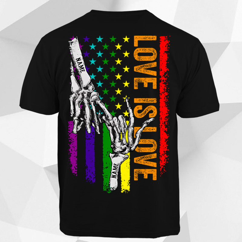 Personalized Love Is Love Hands Skull Anniversary T-Shirt Gift For Lgbt Couples Hg98 Do99