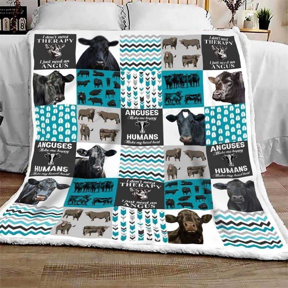 Black Angus Cow-Blue All Printed 3D Blanket Cow Blanket Farm House Blanket