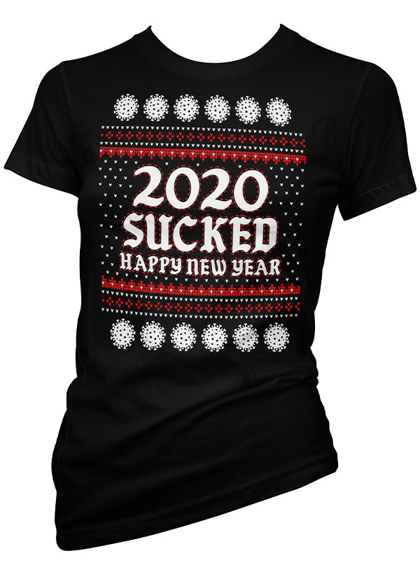 Women’S 2020 Sucked, Happy New Year Ugly Christmas Sweater Tee By Cartel Ink