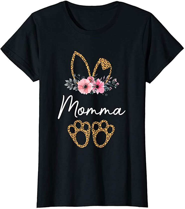 Womens Happy Easter Momma Bunny Leopard Floral Cute Rabbit T-Shirt