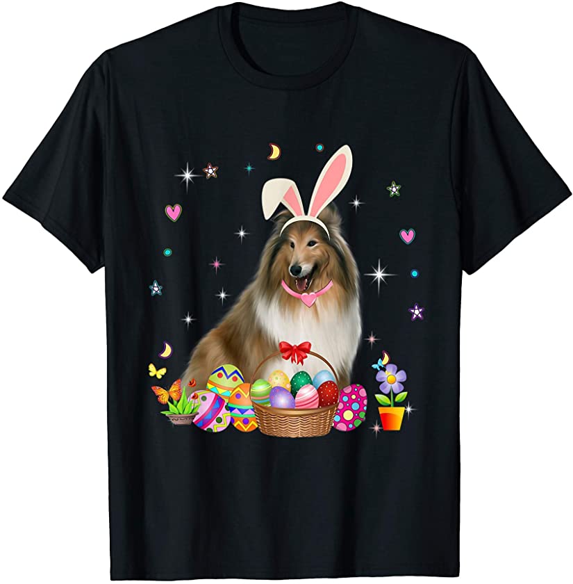 Cute Shetland Sheepdog Easter Day Bunny Eggs Easter Womens T-Shirt