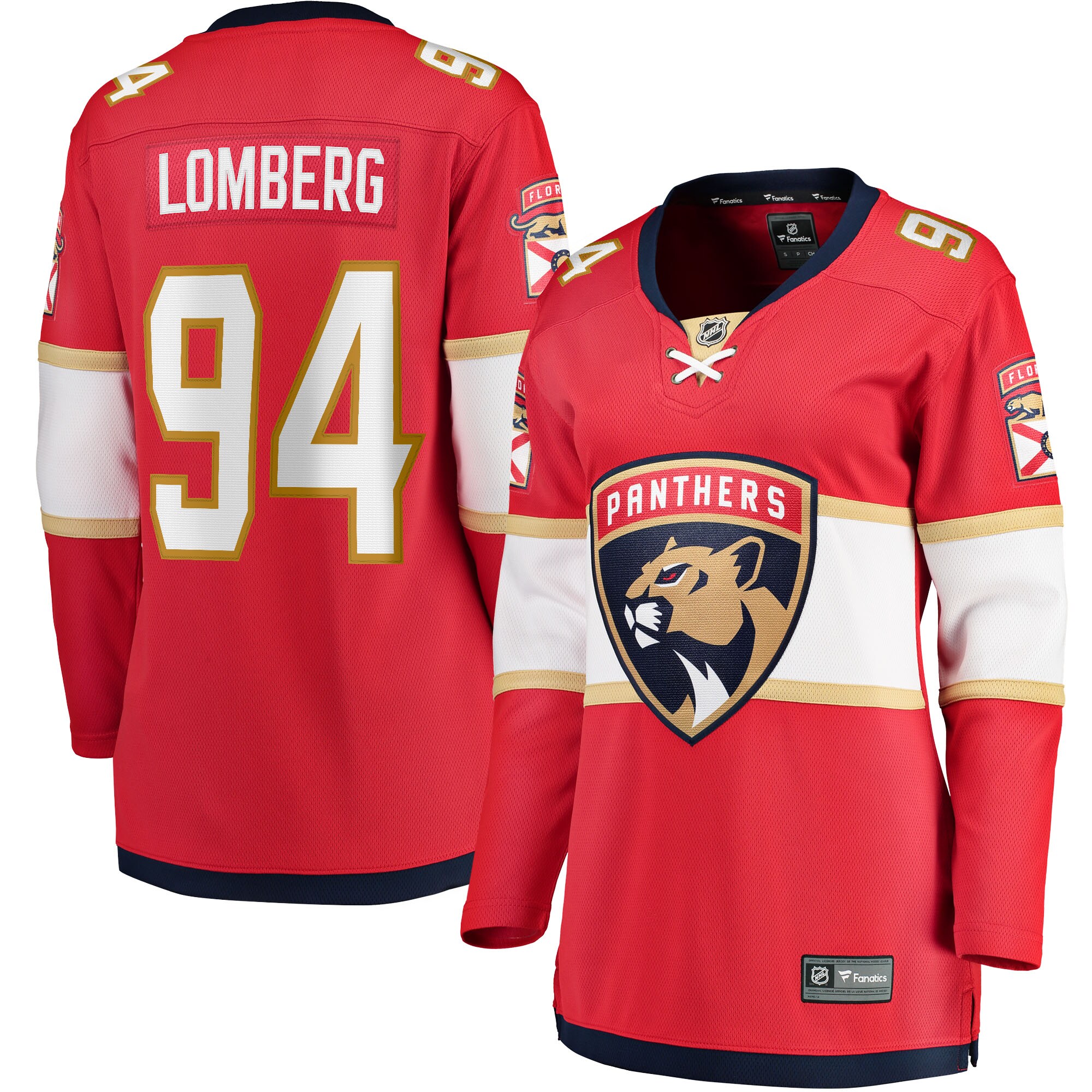 Ryan Lomberg Florida Panthers Branded Women's Home Breakaway Player Jersey – Red