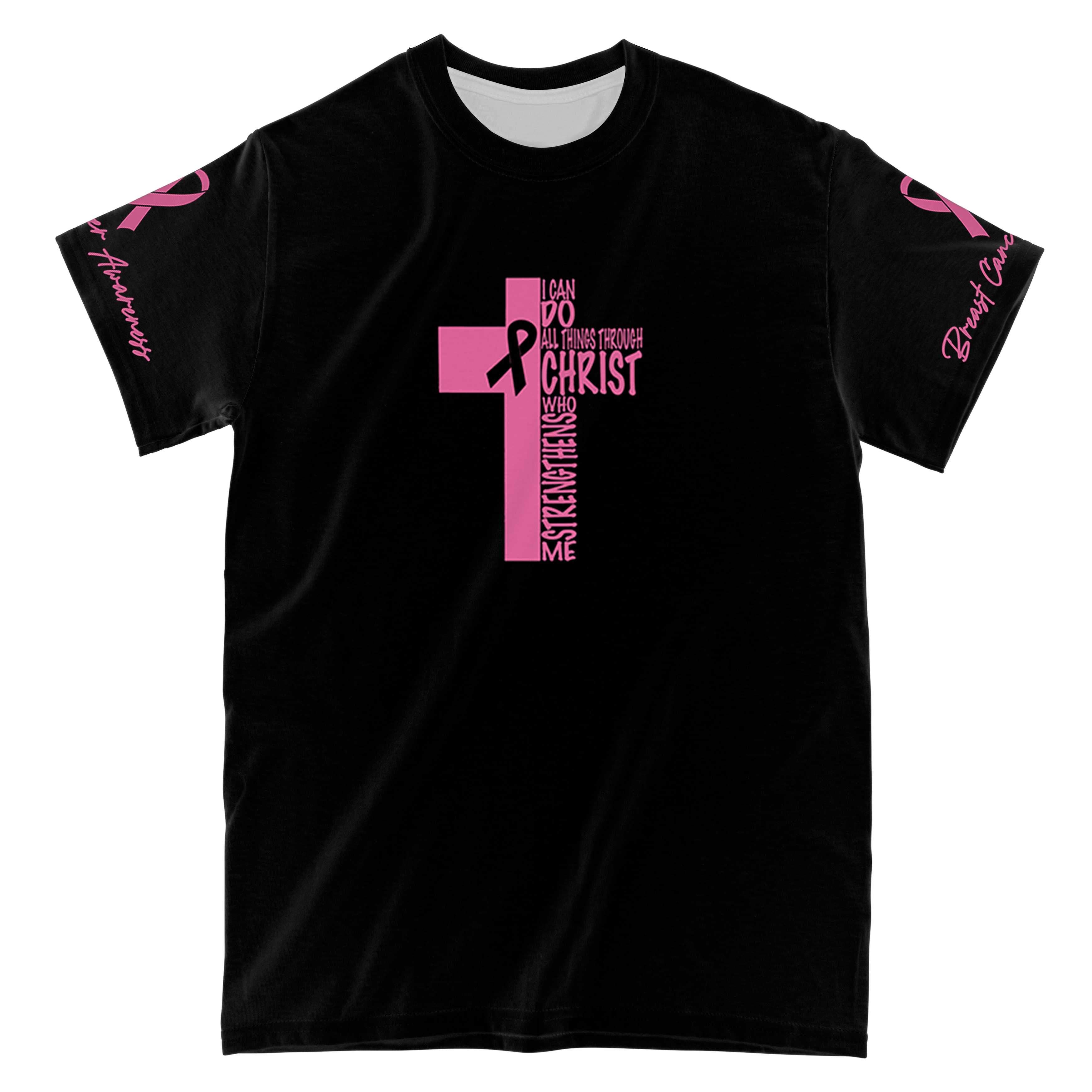 Faith Over Fear Cross Breast Cancer Awareness All Over Print T-Shirt, Pink Ribbon Breast Cancer Awareness Shirt