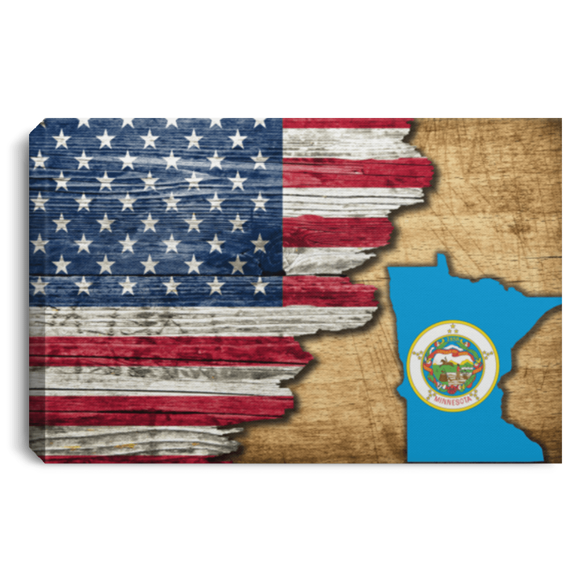 United States/Minnesota Flag Ripped Effect 24X16 Inches  Landscape Canvas .75In Frame