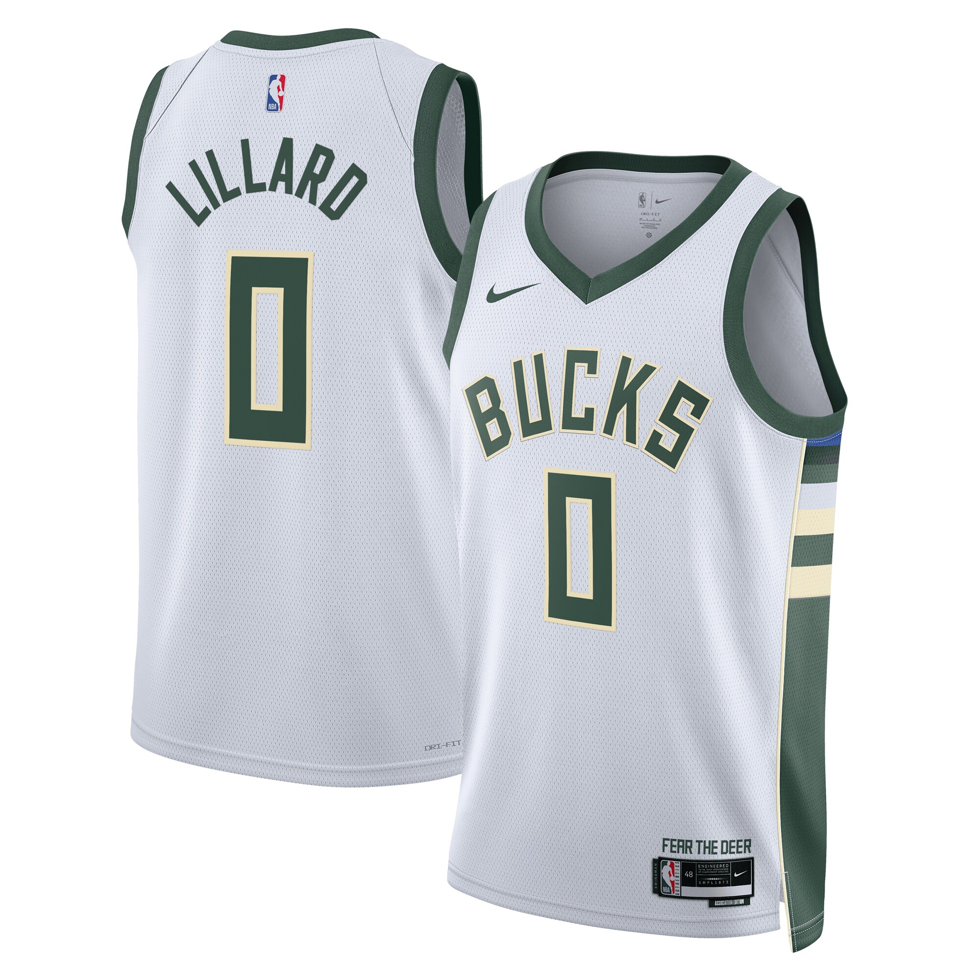 Milwaukee Bucks Association Edition Swingman Jersey – White – Damian Lillard – Unisex