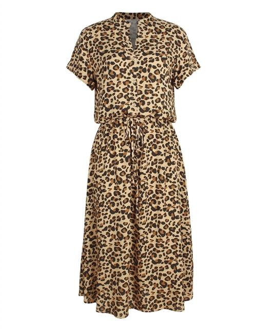 Bohemian Leopard Print Shirt Dress