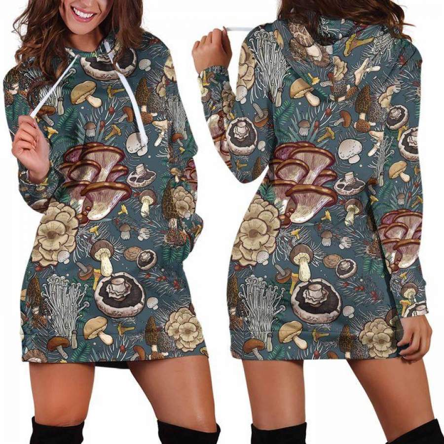 Edible Mushrooms  Dress Hoodie All Over Printed