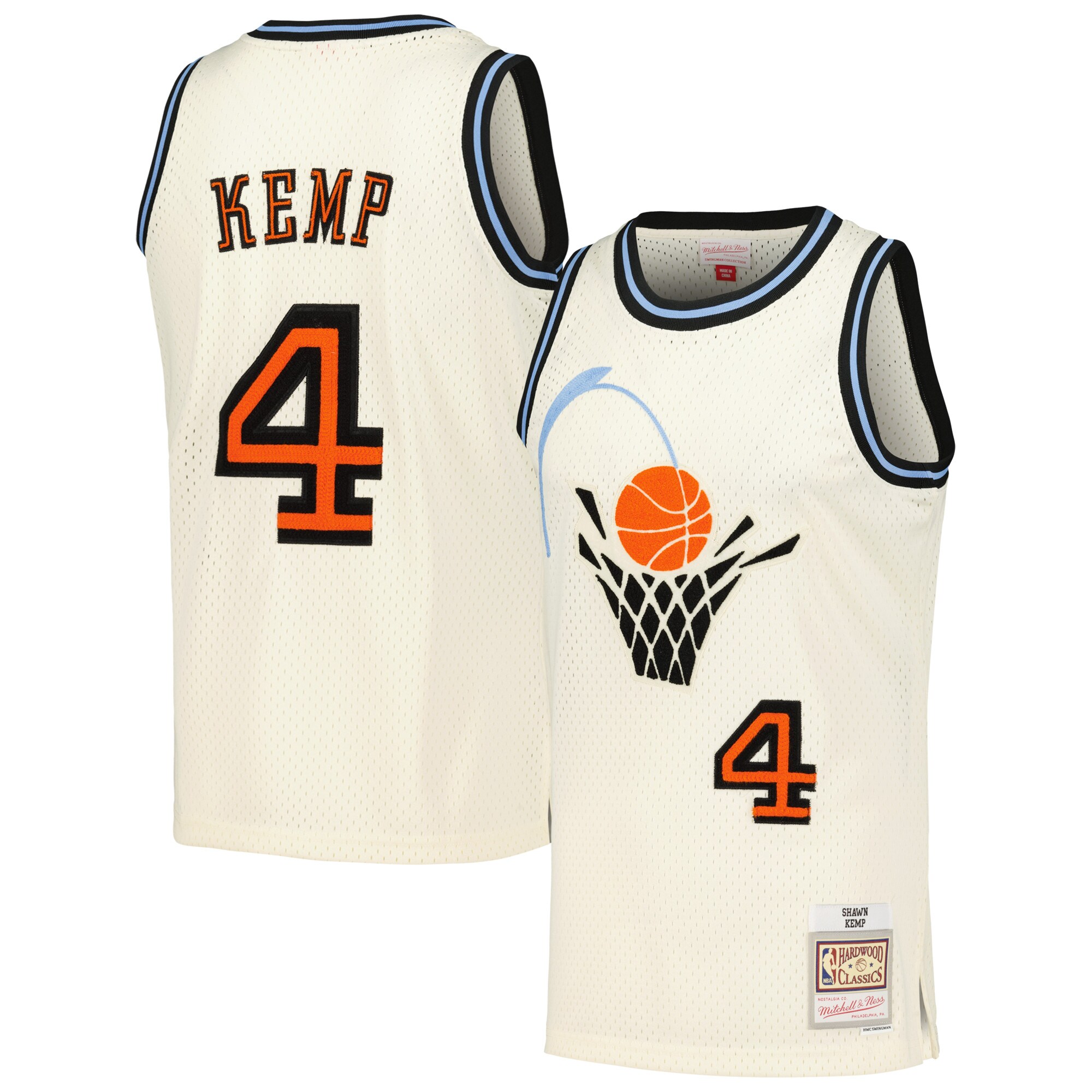 Shawn Kemp Cleveland Cavaliers Mitchell & Ness Chainstitch Swingman Jersey – Cream