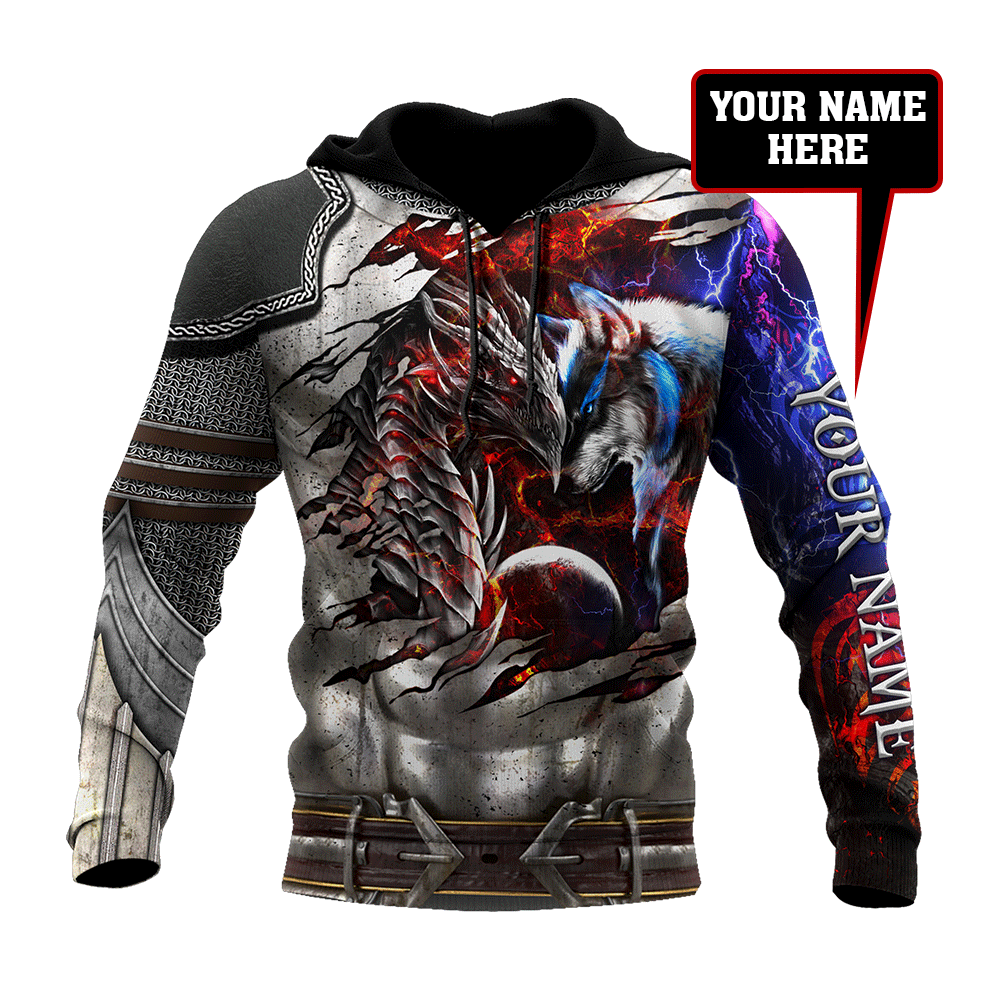 Armor Dragon & Wolf 3D Unisex Hoodie Custom Name