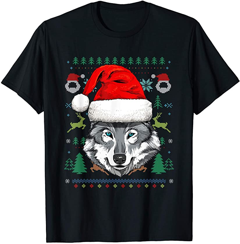 Wolf Ugly Christmas Santa Hat Xmas Gifts Kids Boys Girls T-Shirt