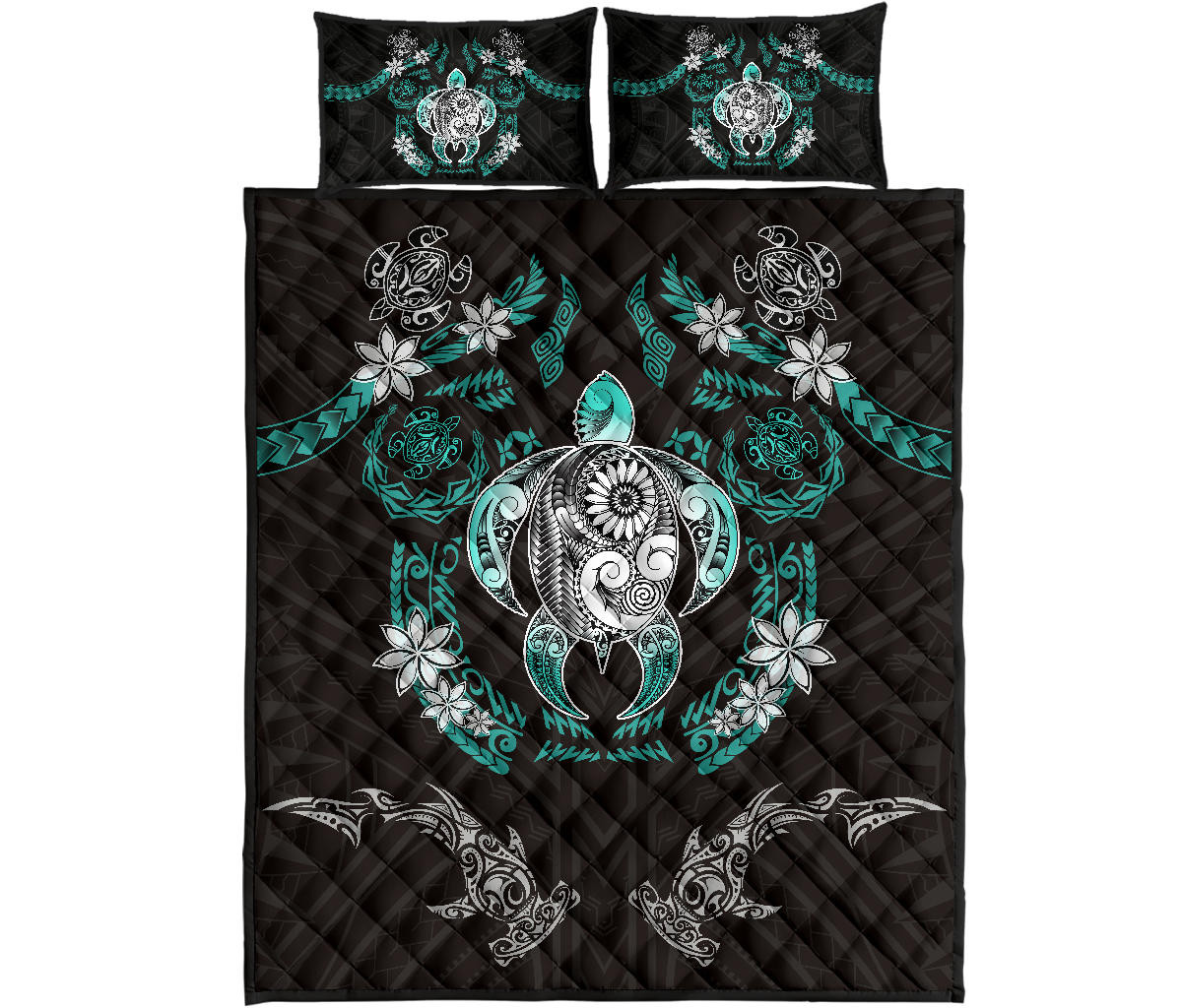 Alohawaii Home Set – Hawaii Turtle Shark Quilt Bed Set – Turquoise – Lh Style – Ah – J3