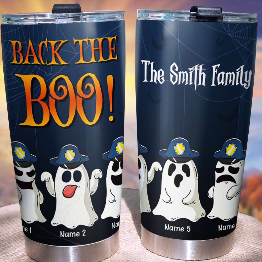 Personalized Halloween Gift Ideas For Police Family Back The Boo Custom 20Oz Stainless Steel Tumbler