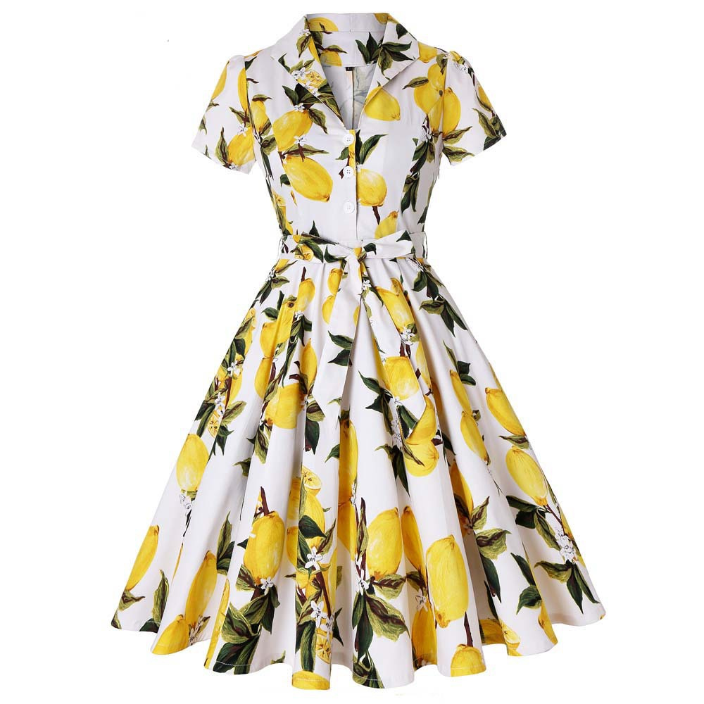 Women Vintage Flower Printing Dress Retro Rockabilly 2022 V-Neck Cocktail Party 1950s Swing Dress Summer Dress Short Sleeves alx