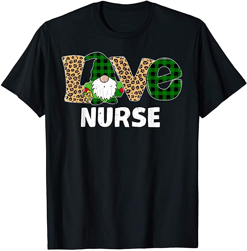 Tu Leopard Plaid Gnome Nurse St. Patricks Day Costume T-Shirt