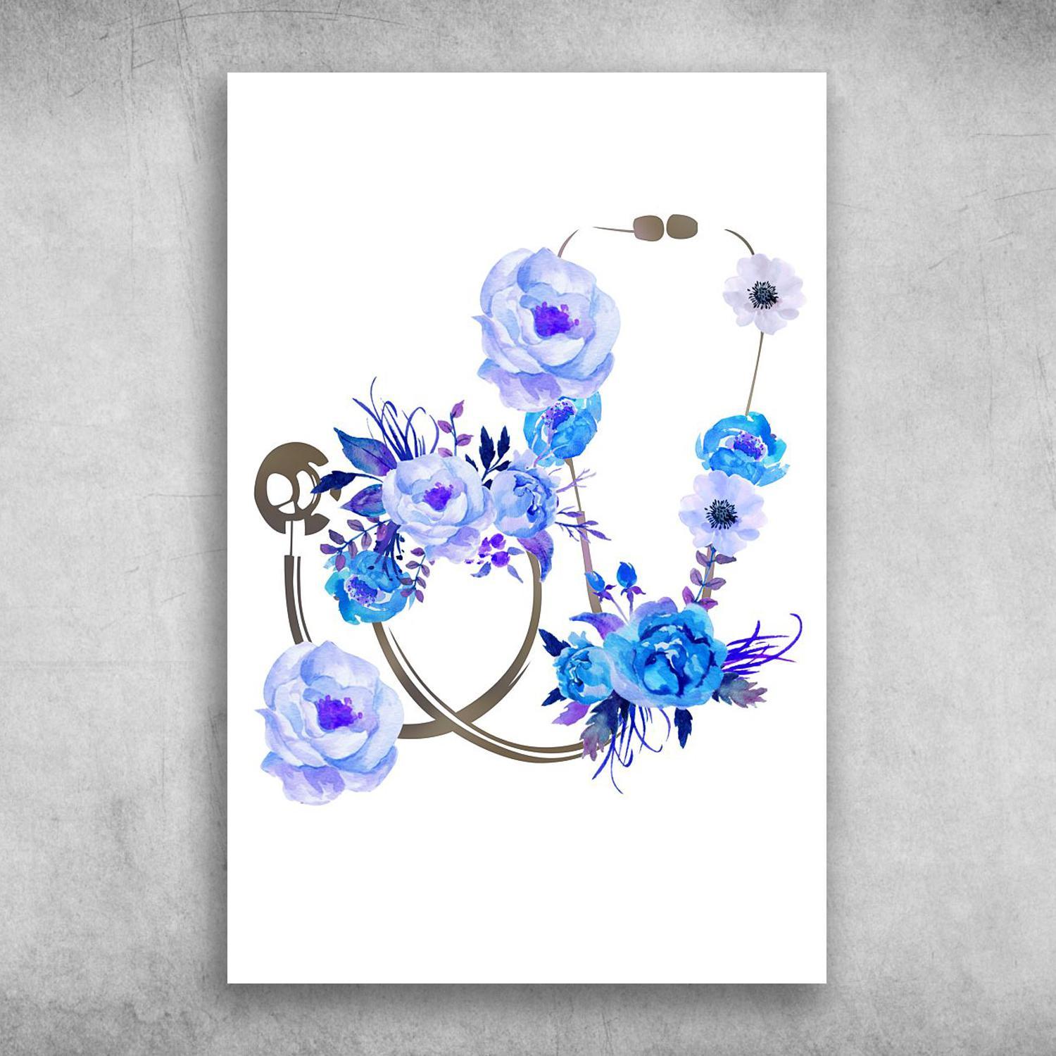 Beautiful Flower Stethoscope Floral Stethoscope Poster Print Wall Art Canvas Wall Decor