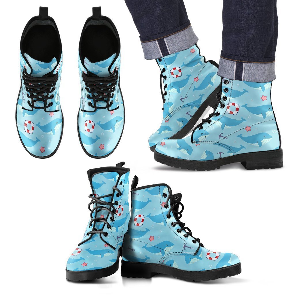 Whale Humpback Pattern Print Men Women Leather Boots Fashion Boots Custom Shoes